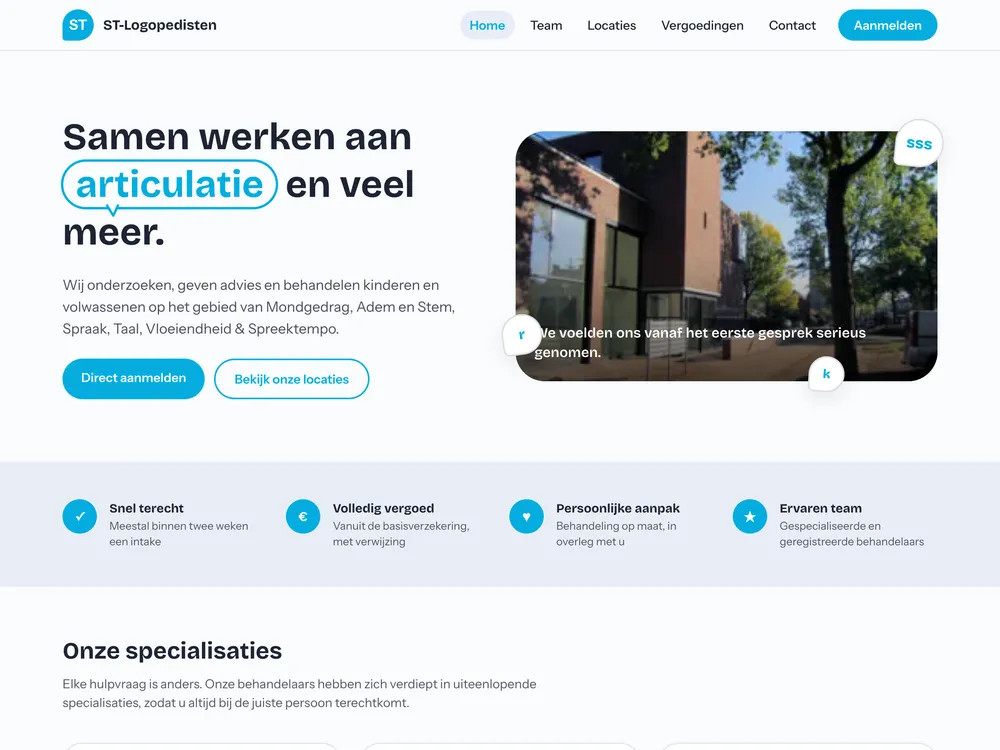 Screenshot van de website van ST-Logopedisten