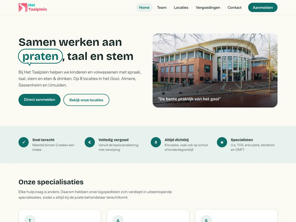 Screenshot van de website van Het Taalplein